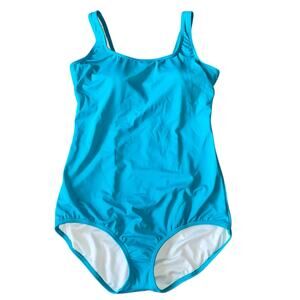 Lands' End One Piece Swimsuit 16L Teal Blue Built in Bra NWOT Tank